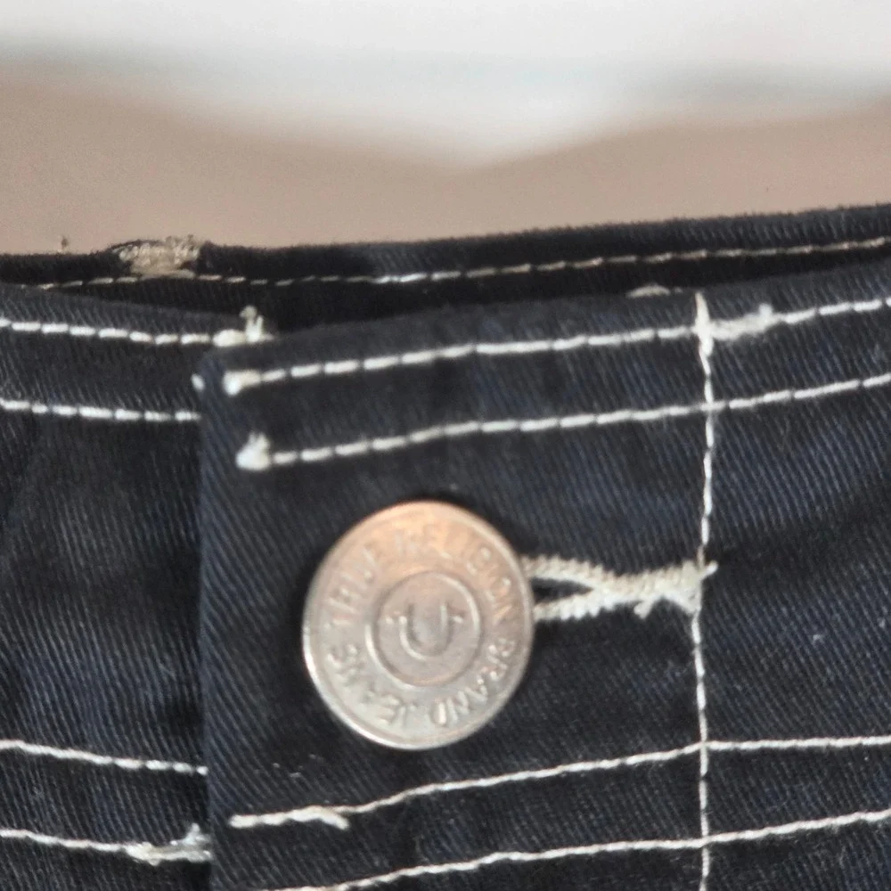 True Religion Mens‎ Black Cargo Pants White Contrast Stitching 34x31 Utility